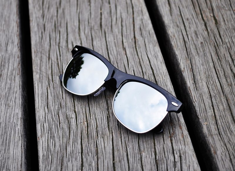 太阳眼镜│黑色眉架墨镜│银色反光镜片│抗UV400│2is SeanS8 - 墨镜 - 其他金属 银色