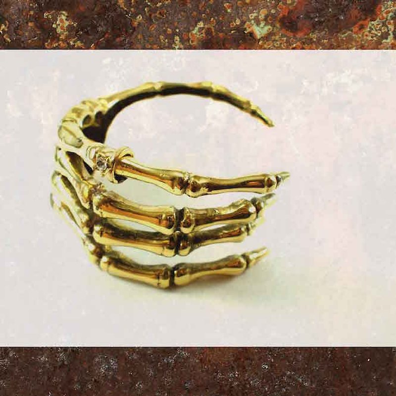 Hand bone bangle in brass ,Rocker jewelry ,Skull jewelry,Biker jewelry - 手链/手环 - 其他金属 