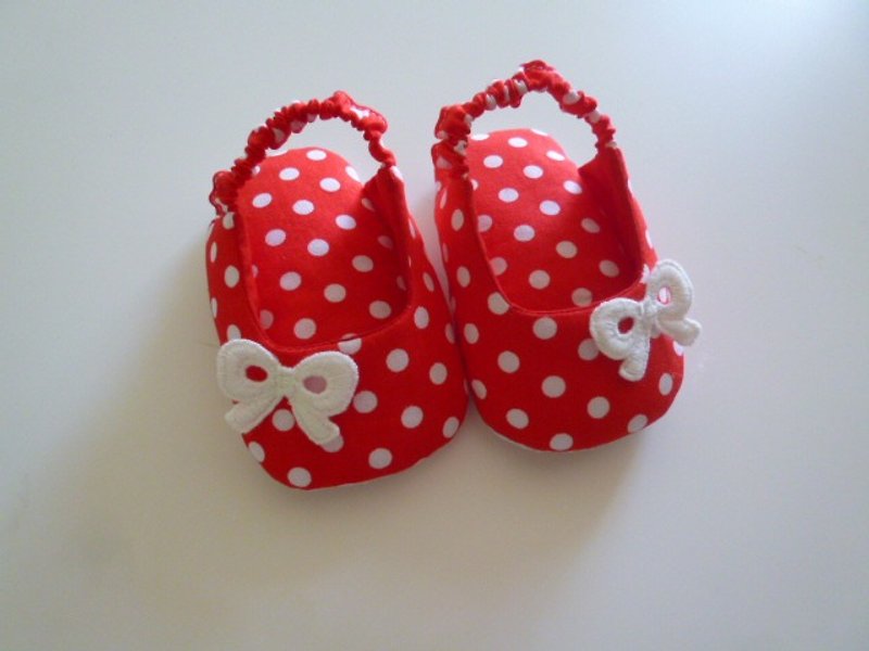 红底点点婴儿凉鞋 宝宝鞋 鞋长11-12厘米 - 婴儿鞋 - 棉．麻 红色