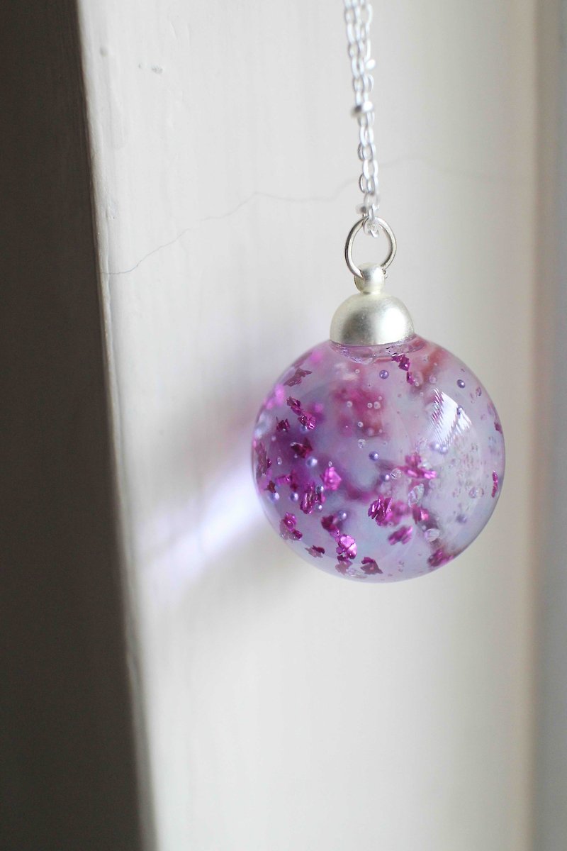 泡沫紫矿白钢珠链玻璃球项链 - 项链 - 玻璃 