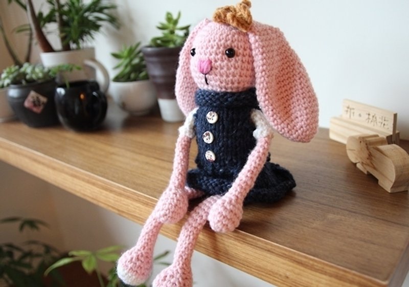 毛线娃娃 垂耳兔女孩 毛线玩偶 棒针垂耳兔 - 玩偶/公仔 - 其他材质 粉红色