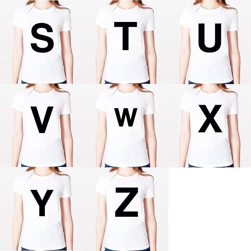 Big S T U V W X Y Z 女生短袖T恤-白色 英文字母 设计 文字 时尚 - 女装 T 恤 - 棉．麻 白色