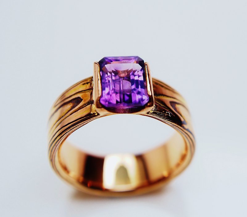 木目金戒指  ( K金 ) 木纹金 (紫水晶款) (单枚价) - 戒指 - 其他金属 多色