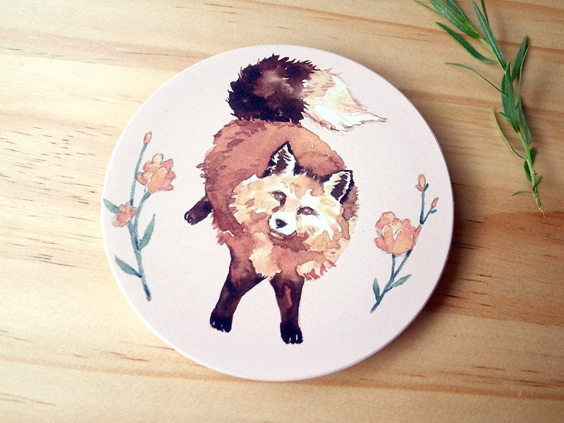 小动物圆滚滚陶瓷杯垫 / 小狐狸 / - 杯垫 - 其他材质 橘色