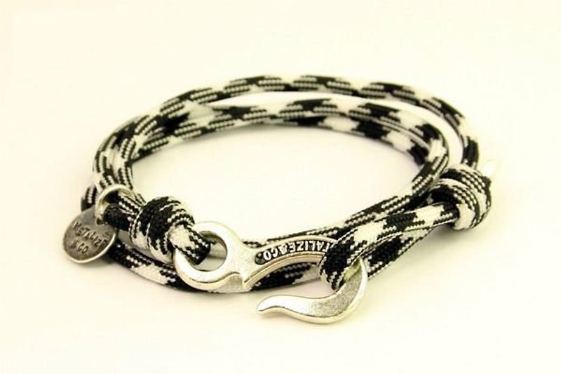 其他金属 手链/手环 - 【METALIZE】Hook with rope bracelet 三圈式伞绳手链 -工业钩款-黑白迷彩(古银色)