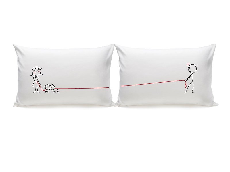 "Puppy Love" Couple Pillowcases (FREE HAND CREAM) - 枕头/抱枕 - 其他材质 白色