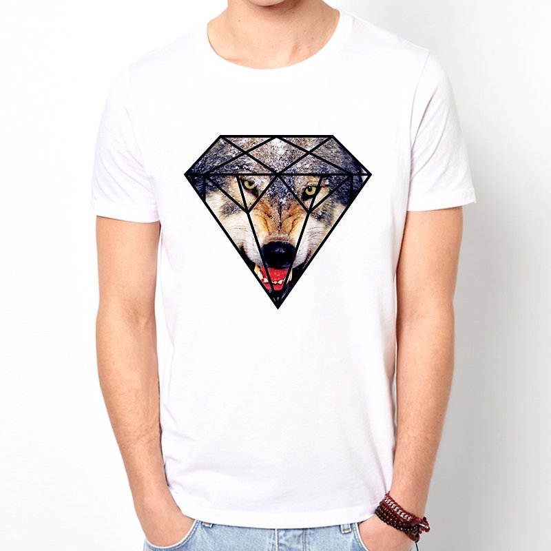 Wolf Diamond短袖T恤-白色 钻石狼 动物 设计 相片 - 男装上衣/T 恤 - 其他材质 白色