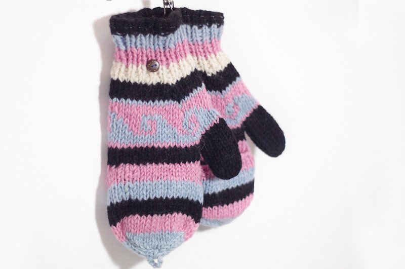 情人节礼物 限量一件手织纯羊毛针织手套 / 可拆卸手套 - 粉色东欧民族图案 - 手套 - 其他材质 粉红色