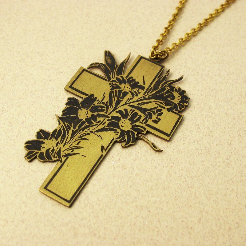生命 十字架 手工黄铜项链-ART64 - 项链 - 其他金属 金色
