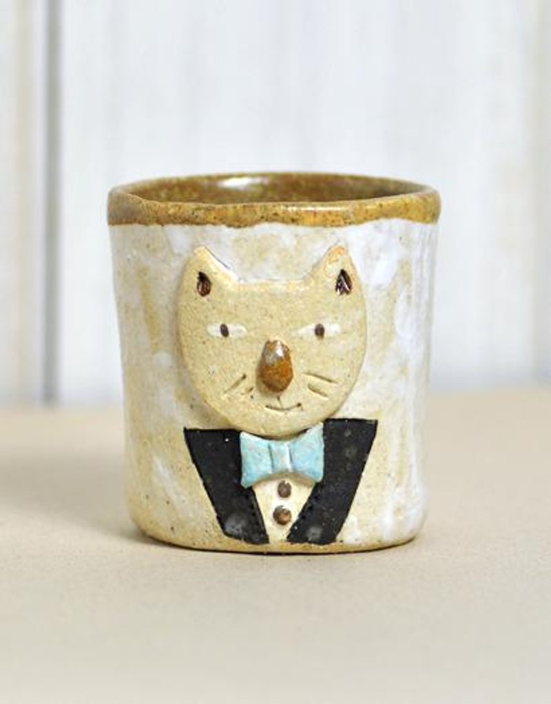 猫紳士【小さめのコップ】♪ - 茶具/茶杯 - 其他材质 白色