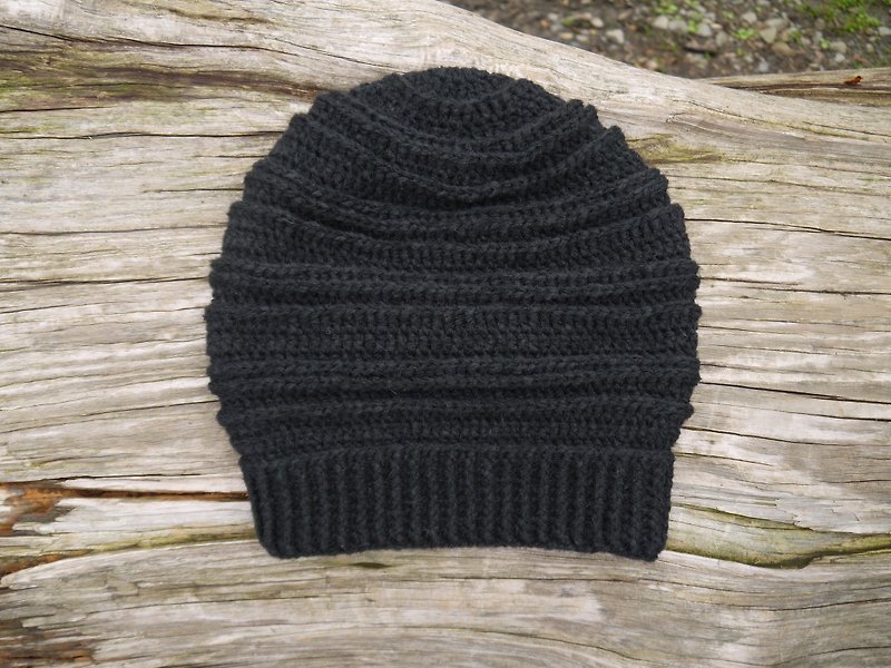 手作编织毛帽~ 中性多层次设计师款毛帽系列(黑色) - 帽子 - 其他材质 黑色