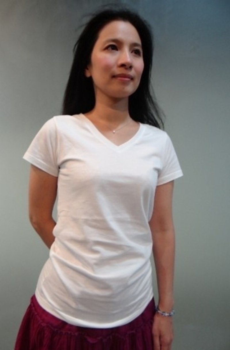 Gain Giogio(女)V领100%有机棉T恤2.0 - 女装 T 恤 - 棉．麻 白色