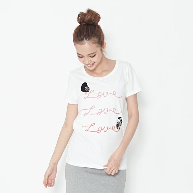 La La Birds 短袖 蜜桃棉 T恤 - 女装 T 恤 - 棉．麻 白色