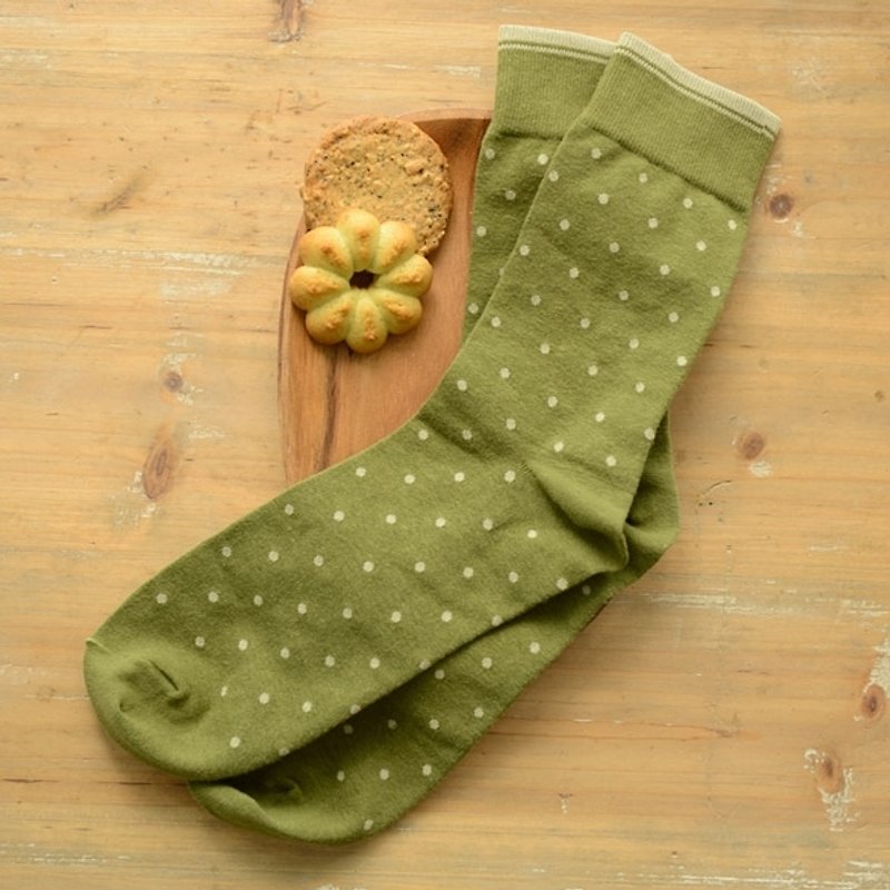 林果良品 彩色波卡圆点绅士袜 抹茶绿 - 绅士袜 - 棉．麻 绿色