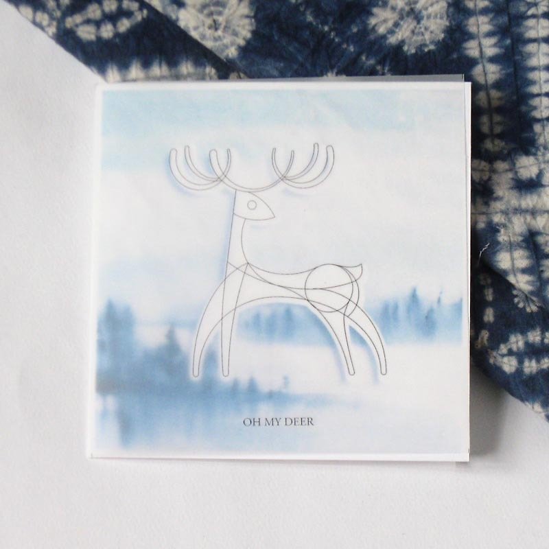 纸 卡片/明信片 绿色 - 圣诞节-DIY涂色圣诞卡-小鹿 OH MY DEER 树林背景