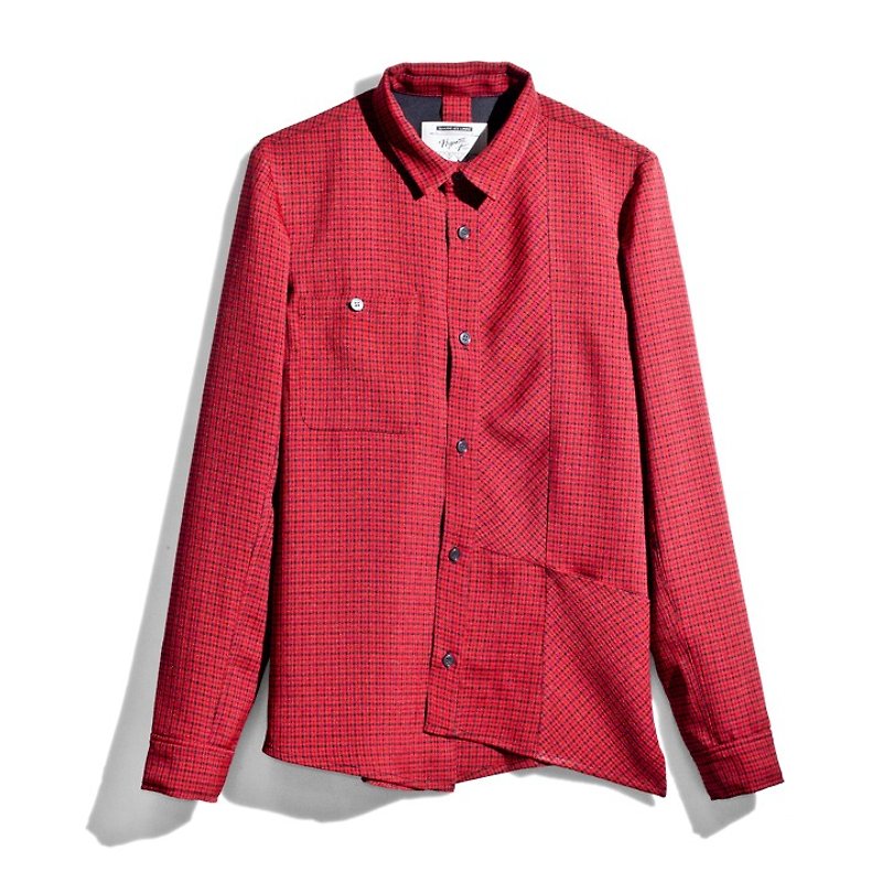 HypA - Ralf 红格纹斜向衬衫 *L号 - 男装衬衫 - 其他材质 红色
