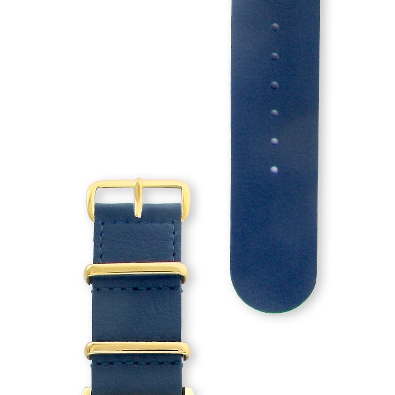 军用皮革表带 - 22mm - NAUTICAL BLUE 航海蓝皮革 (金扣) - 表带 - 真皮 蓝色