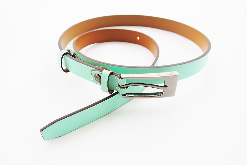 Mint genuine leather belt with square buckle - woman belt - 腰带/皮带 - 真皮 绿色