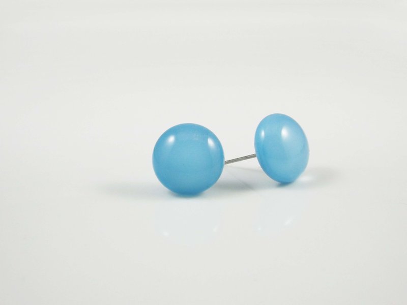 手工琉璃耳环-亮蓝 - 耳环/耳夹 - 玻璃 蓝色