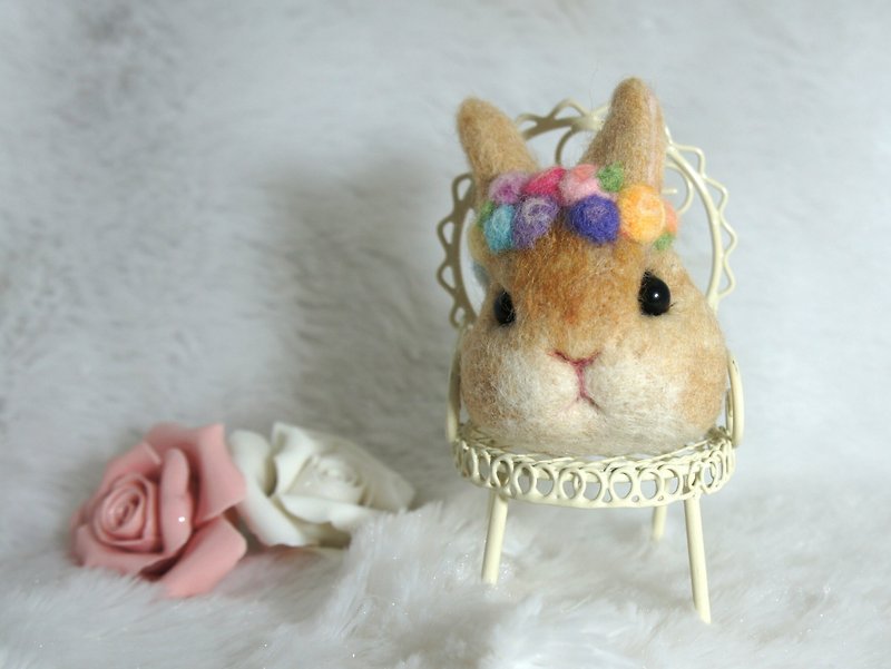 羊毛毡玫瑰花圈兔兔 钥匙圈 订制 - 钥匙链/钥匙包 - 羊毛 