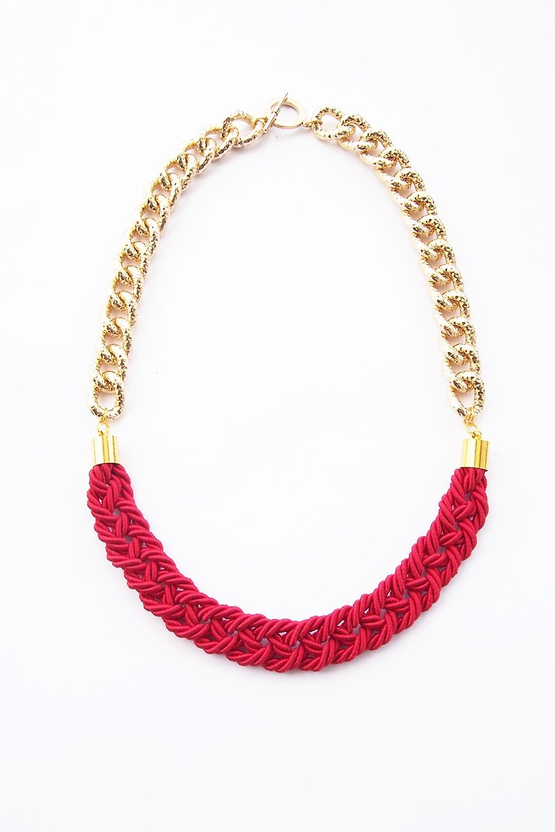 Red rope necklace with gold plated chain. - 项链 - 其他材质 红色