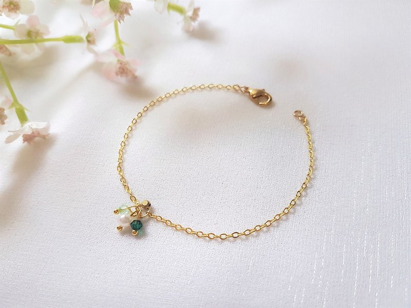 盛夏果实 · 珍珠 水晶 黄铜 细手链 (绿) - 手链/手环 - 水晶 绿色
