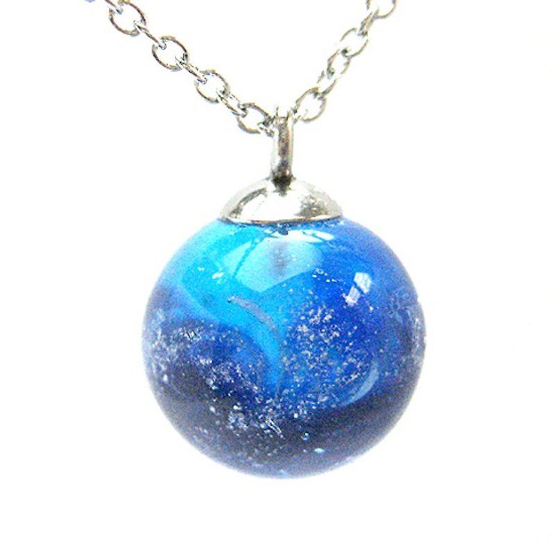 星球系列 地球 琉璃珠项链 - 锁骨链 - 玻璃 蓝色
