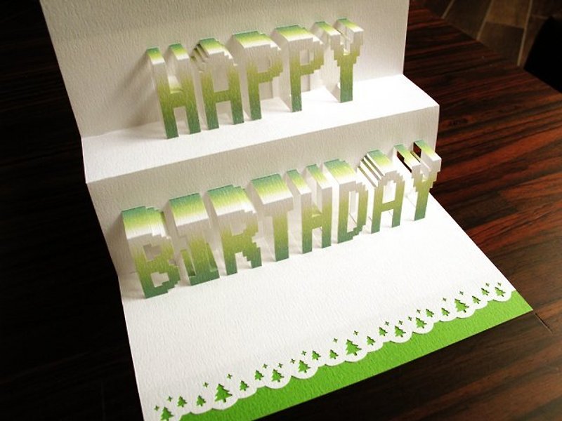 纸 卡片/明信片 绿色 - 立体纸雕生日卡-森林绿