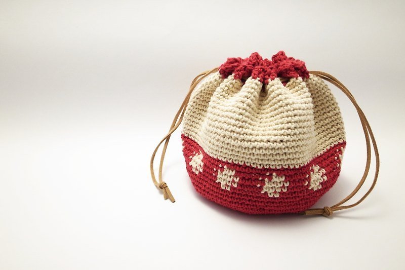 绵编束口袋(红*米白) - 手提包/手提袋 - 棉．麻 红色