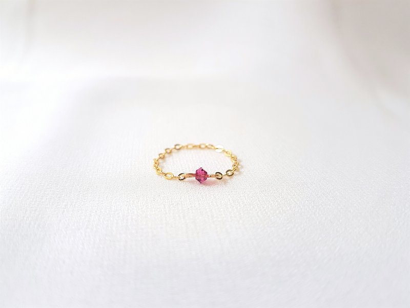 水晶 戒指 粉红色 - 小水晶 链戒 (古典洋红)