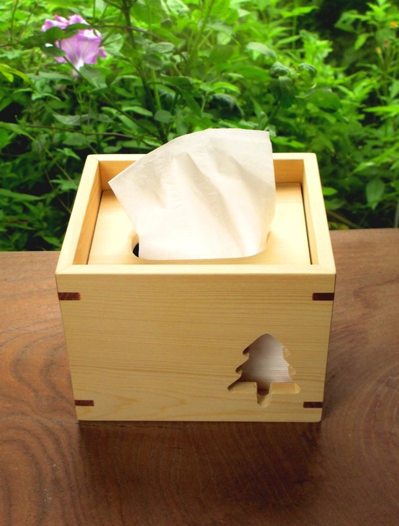 【阿拉斯加扁柏】小树方形卫生纸盒 - 摆饰 - 木头 咖啡色