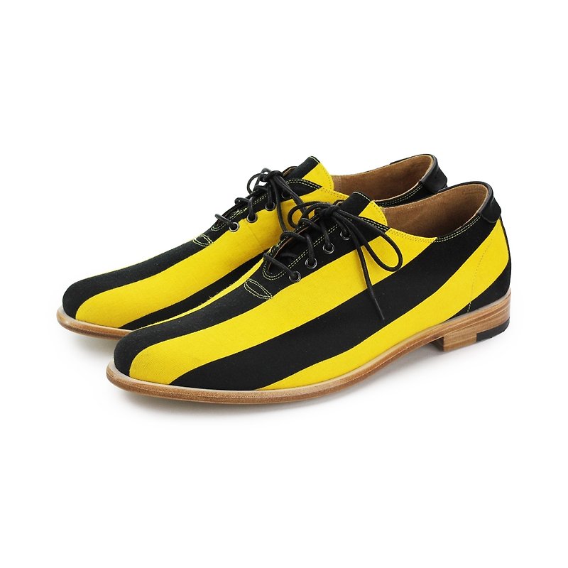 Sweet Villians M1088B 手工双色线条德比鞋 黑黄条纹 - 男款牛津鞋/乐福鞋 - 棉．麻 黄色