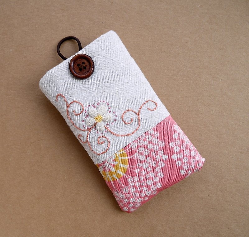 桃粉花蔓刺绣手机袋(S) - 其他 - 其他材质 
