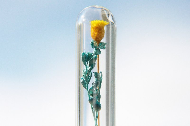 情人节礼物/ 森林女孩 / 英式干燥花玻璃项链 - 黄色花朵 + 蓝绿色藤蔓 - 项链 - 玻璃 多色
