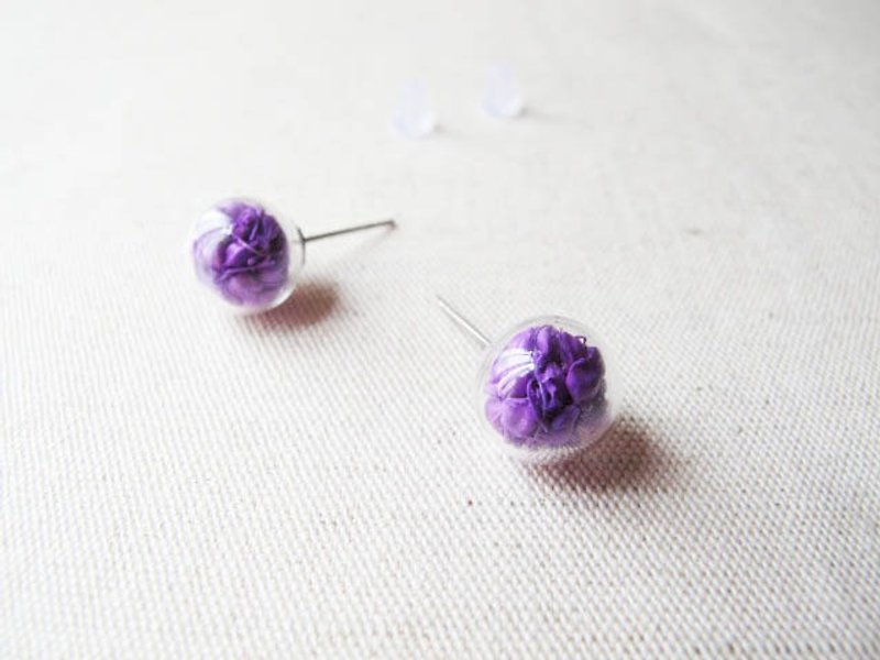 ＊Rosy Garden＊紫色高梁干花玻璃球耳环 - 耳环/耳夹 - 玻璃 紫色