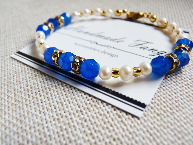【宝蓝小姐】奢华感 / 蓝玛瑙 小珍珠珍珠系列手链 - 手链/手环 - 其他材质 蓝色