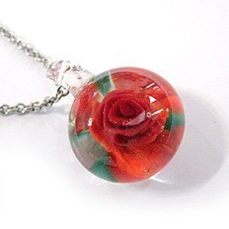 红玫瑰琉璃花珠项链 - 项链 - 玻璃 红色