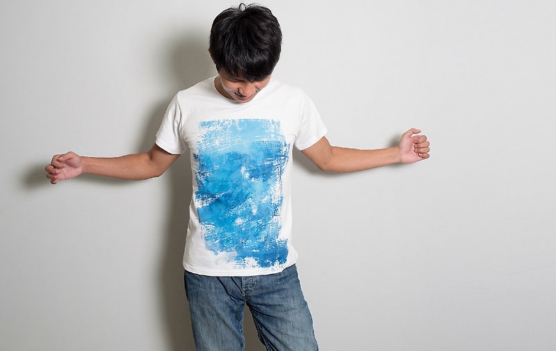 手绘手印TEE 【Ocean】男/女 - 女装 T 恤 - 棉．麻 蓝色