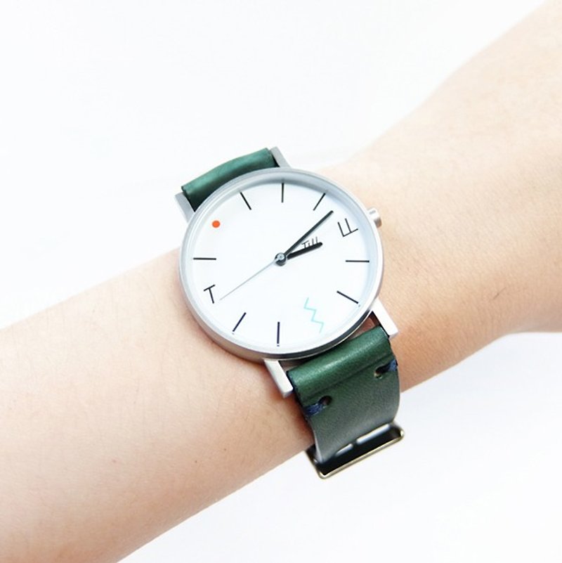 TILL 有机皮革森林绿色表带手表 - 女表 - 真皮 绿色