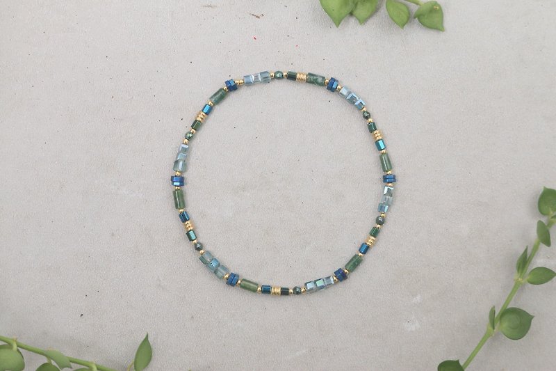 玛瑙 天然石 水晶 手环 0530 环节 - 手链/手环 - 其他金属 蓝色