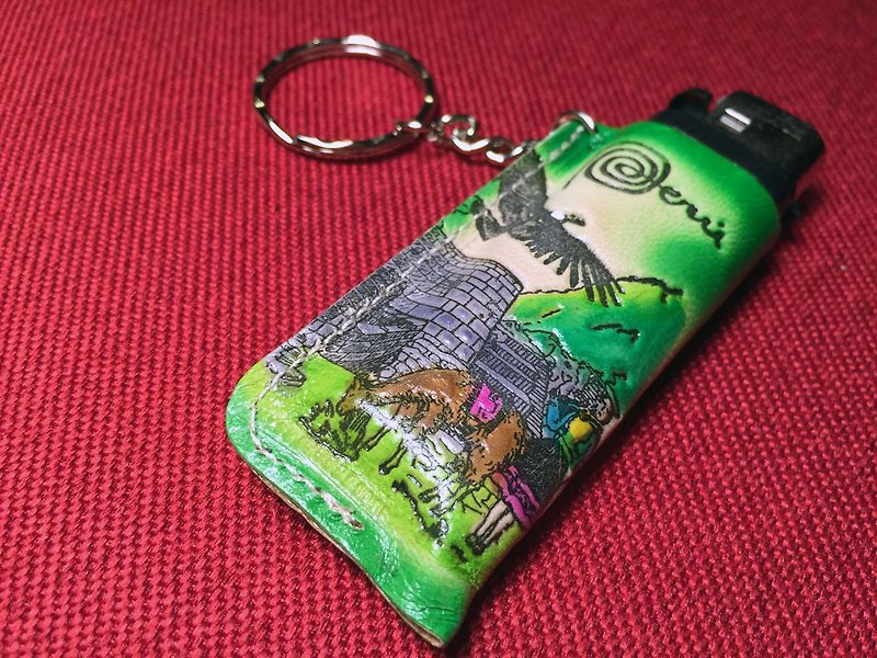 祕鲁真皮彩绘打火机套钥匙圈-绿 - 钥匙链/钥匙包 - 其他材质 绿色