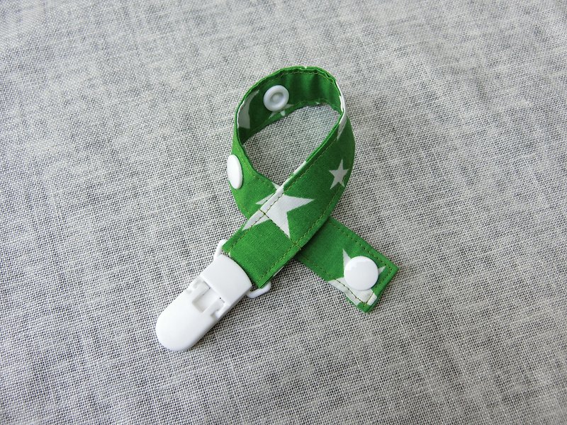 绿底白星 - 夹式奶嘴链 / 玩具带 - 围嘴/口水巾 - 其他材质 绿色