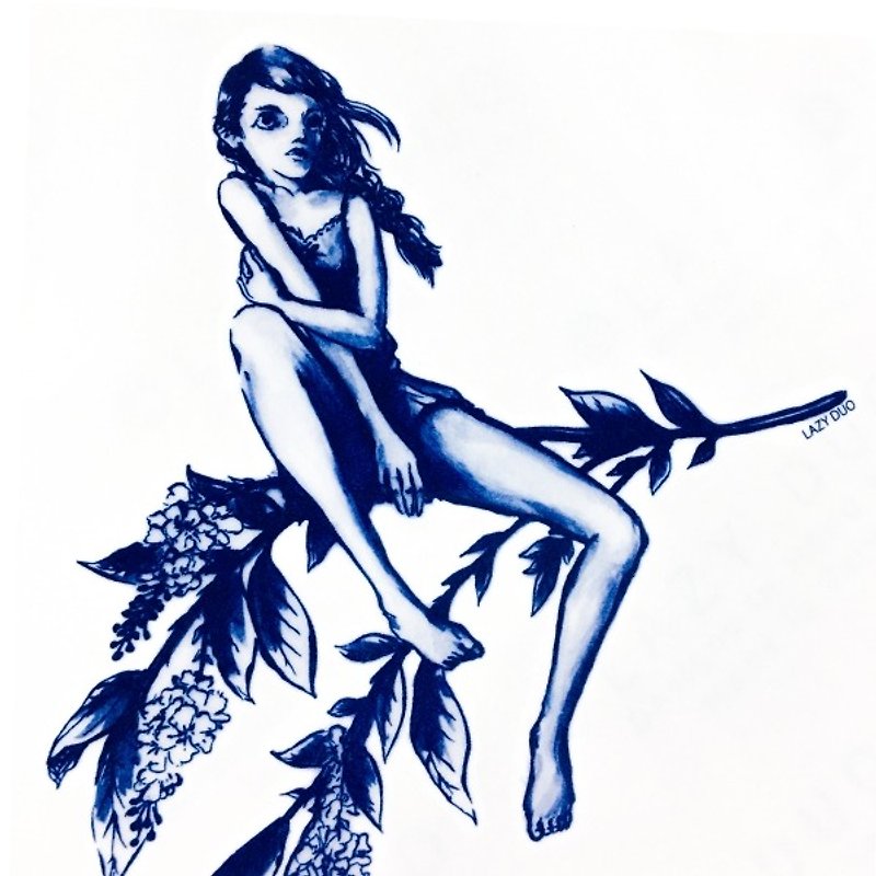 纹身贴纸剌青深蓝少女植物花草树叶大自然天空自由夏日饰物小清新 - 纹身贴 - 纸 蓝色