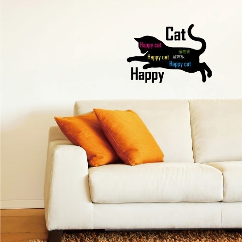 《Smart Design》创意无痕壁贴◆happy cat (可当留言板附擦擦笔) - 时钟/闹钟 - 塑料 黑色
