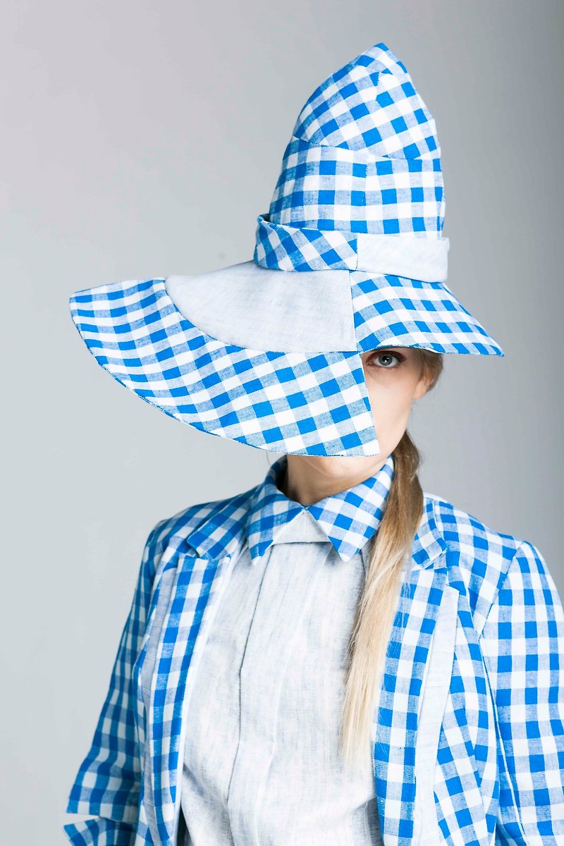 精灵帽: 蓝白: 意大利制 - 帽子 - 棉．麻 蓝色