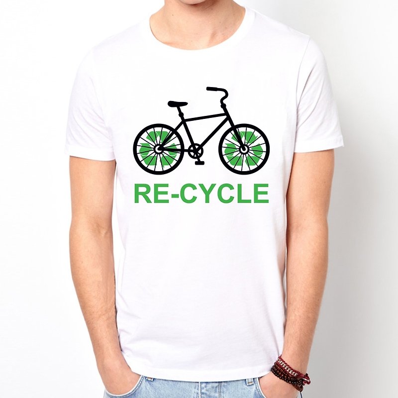 RE-CYCLE短袖T恤-白色 设计环保回收脚踏车单速车文青 - 女装 T 恤 - 棉．麻 白色