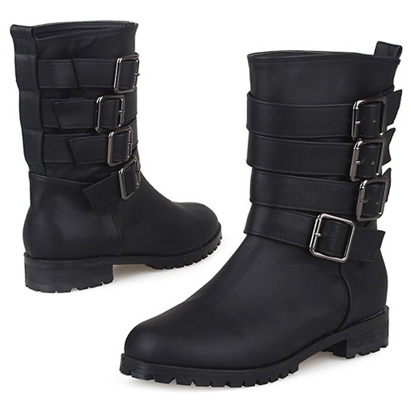 【秋冬鞋款】SPUR 型格扣环中筒靴 EF7088 BLACK - 女款长靴 - 真皮 黑色