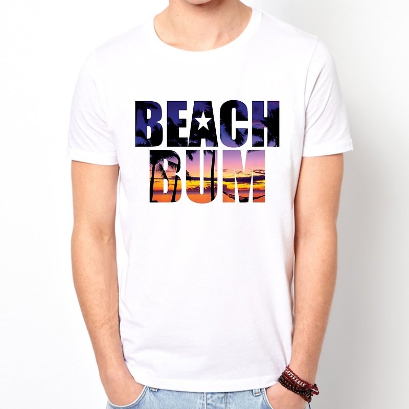 BEACH BUM SUNSET短袖T恤-白色 生活日落海冲浪渡假设计原创品牌 - 女装 T 恤 - 棉．麻 白色