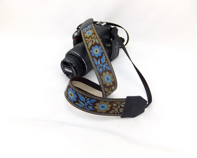 相机背带 个性定制 可印字 真皮拼接 刺绣花纹  民族风016 - 相机背带/脚架 - 纸 蓝色