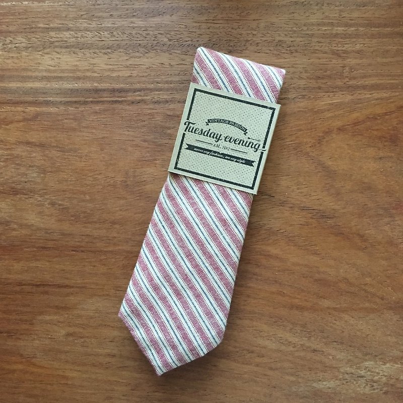 Neck tie Red Stripe - 领带/领带夹 - 棉．麻 多色